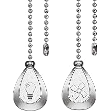 Ceiling Fan Chain Pulls Decorative Ornaments 12 Inches Silver Color Pendant Pull Chain Fan Pulls Extension for Ceiling Light Lamp Fan Chain 2 Pcs Nickel Pull Chain