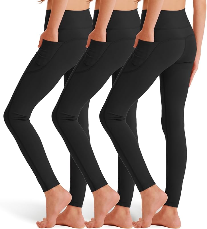 3 Pack Girls' Atheltic Leggings with Pockets, Kids Yoga Workout Ankle Pants