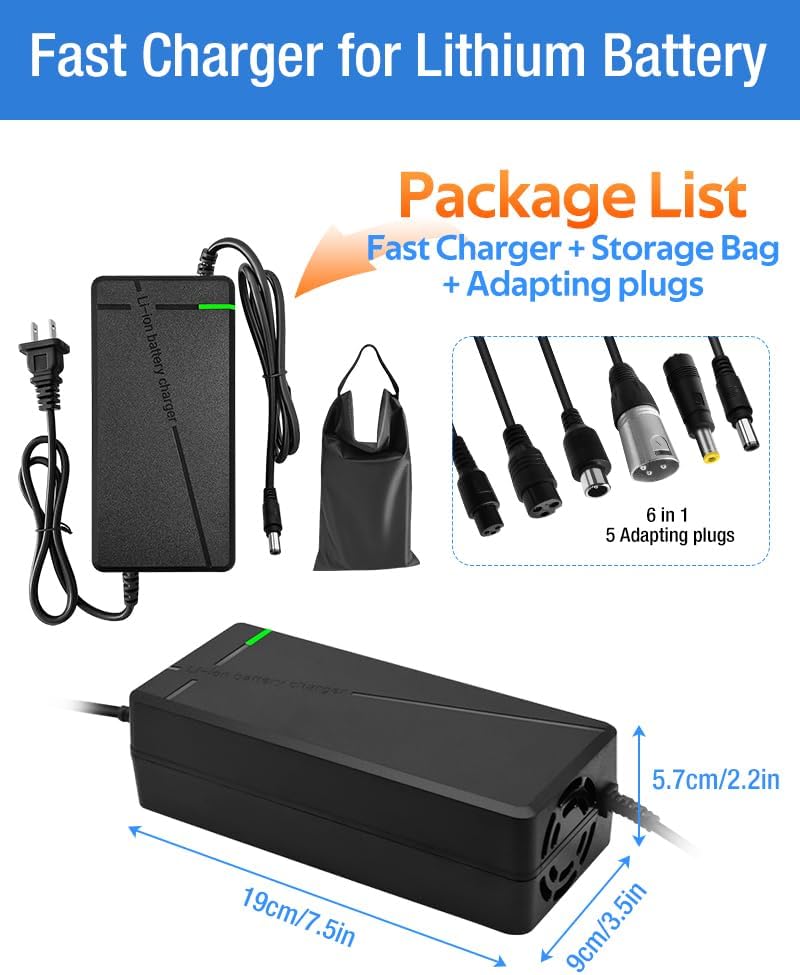 54.6V 3A/5A Charger with 6 Plug Suitable for Various Lithium Batteries, Such as Lawn Mower and Wheelchair Lithium Batteries, etc. (5A 6Plug+Bag)