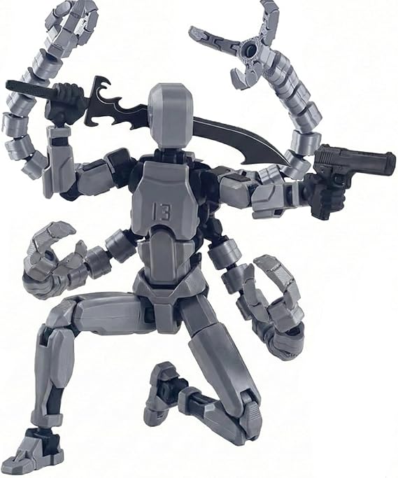 T13 Action Figure, Assembly Completed Dummy 13 3D Printed Kit, Black Silver Octopus Doctor DIY Movable Joint Model, Articulated Design with Weapons for Stop Motion Figures (1.grey)