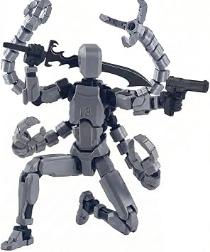 T13 Action Figure, Assembly Completed Dummy 13 3D Printed Kit, Black Silver Octopus Doctor DIY Movable Joint Model, Articulated Design with Weapons for Stop Motion Figures (1.grey)