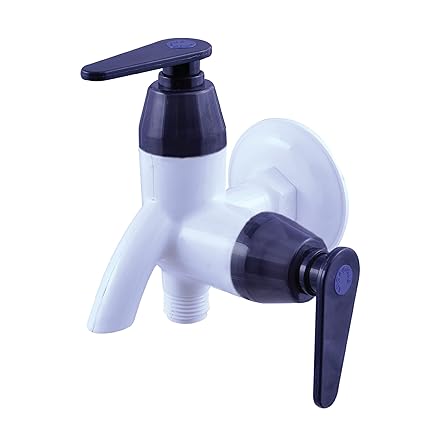 PLUMTEK 2 Way bib tap, Plastic 2 in 1 tap for Kitchen/Bathroom Wash Basins, Garden & Outdoor(White) Tap for Kitchen Double Side (Flemingo)