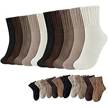 10双厚全软垫冬袜女保暖靴袜中筒保暖针织圆筒袜纯色礼物（米色、卡其色、棕色、深棕色、黑色）