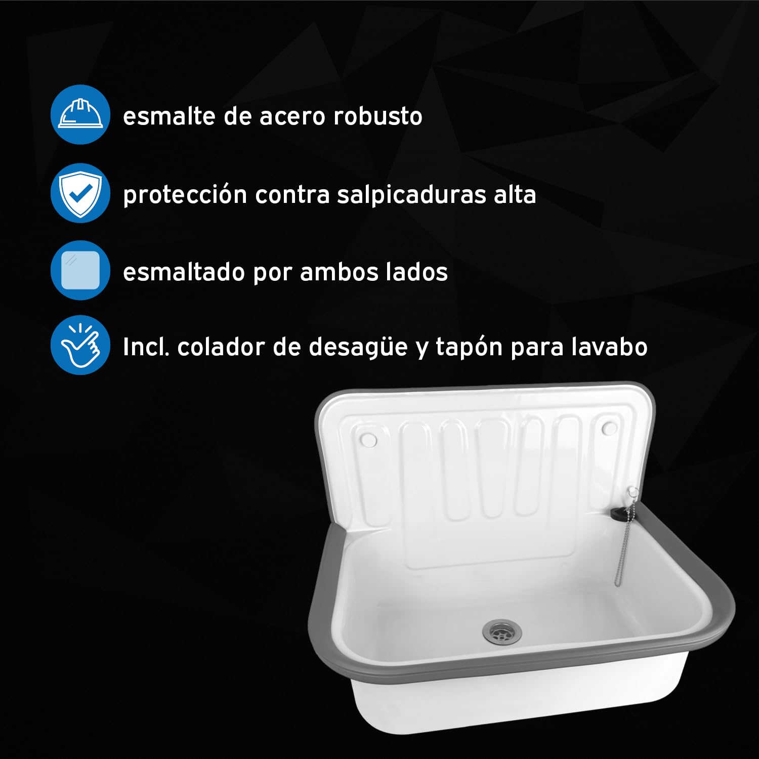 kör4u Juego completo de fregadero blanco de 50 cm, de acero resistente, incl. tapón de desagüe, sifón de plástico blanco de 1 1/2 pulgadas x 40 mm, boquilla de goma DN 40/50