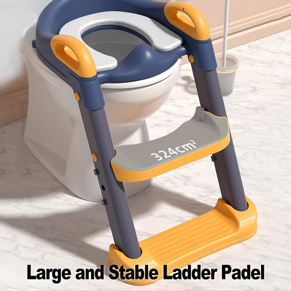 Wakects Sedile WC per Bambini con Splash Guard Anteriore, Riduttore WC Regolabile con Scaletta e Sgabello, Pad in PVC