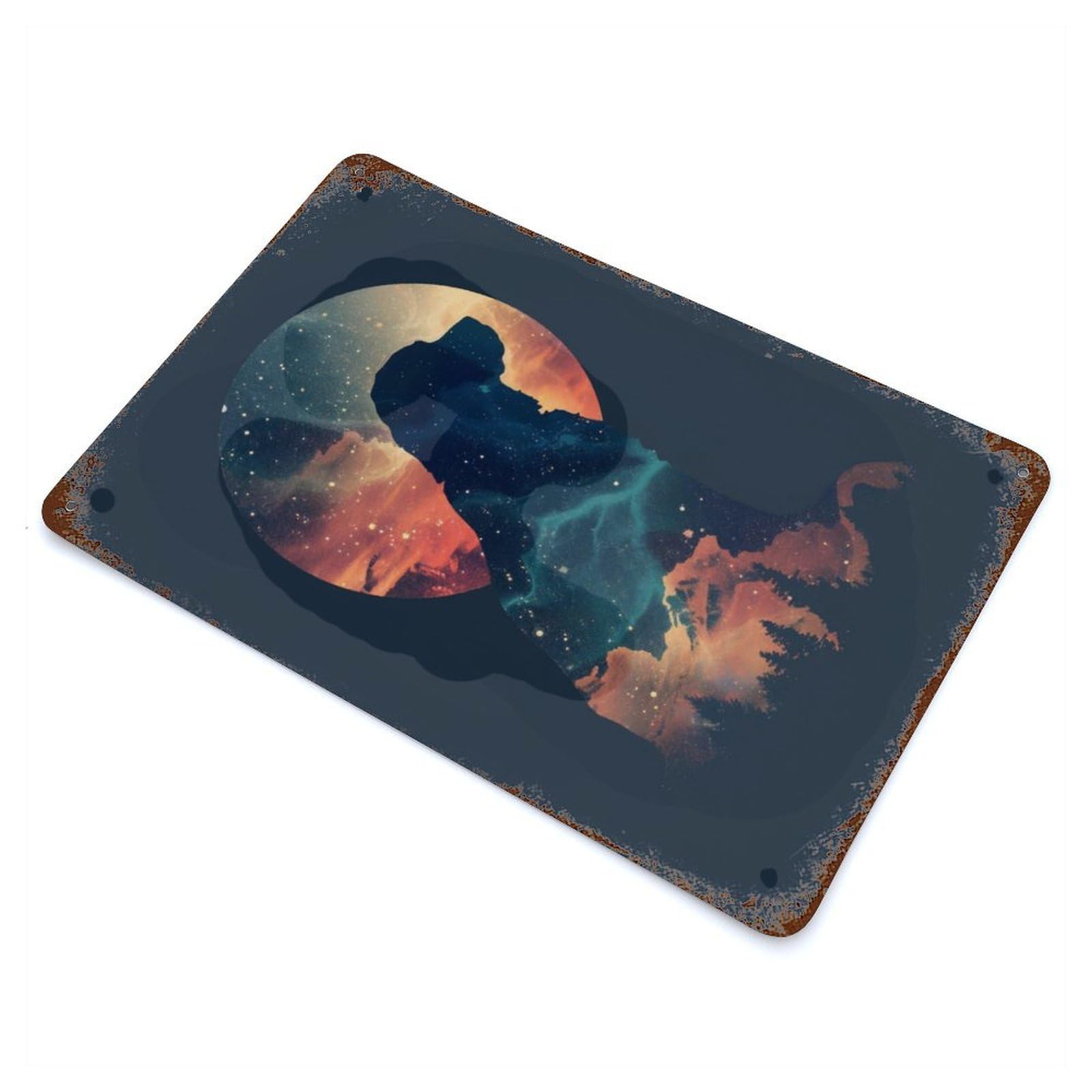 Dog Silhouette Galaxy Rust Effect Tin Sign 11.8"x7.9", Novelty Wall Decor for Garage, Pub Or Kitchen