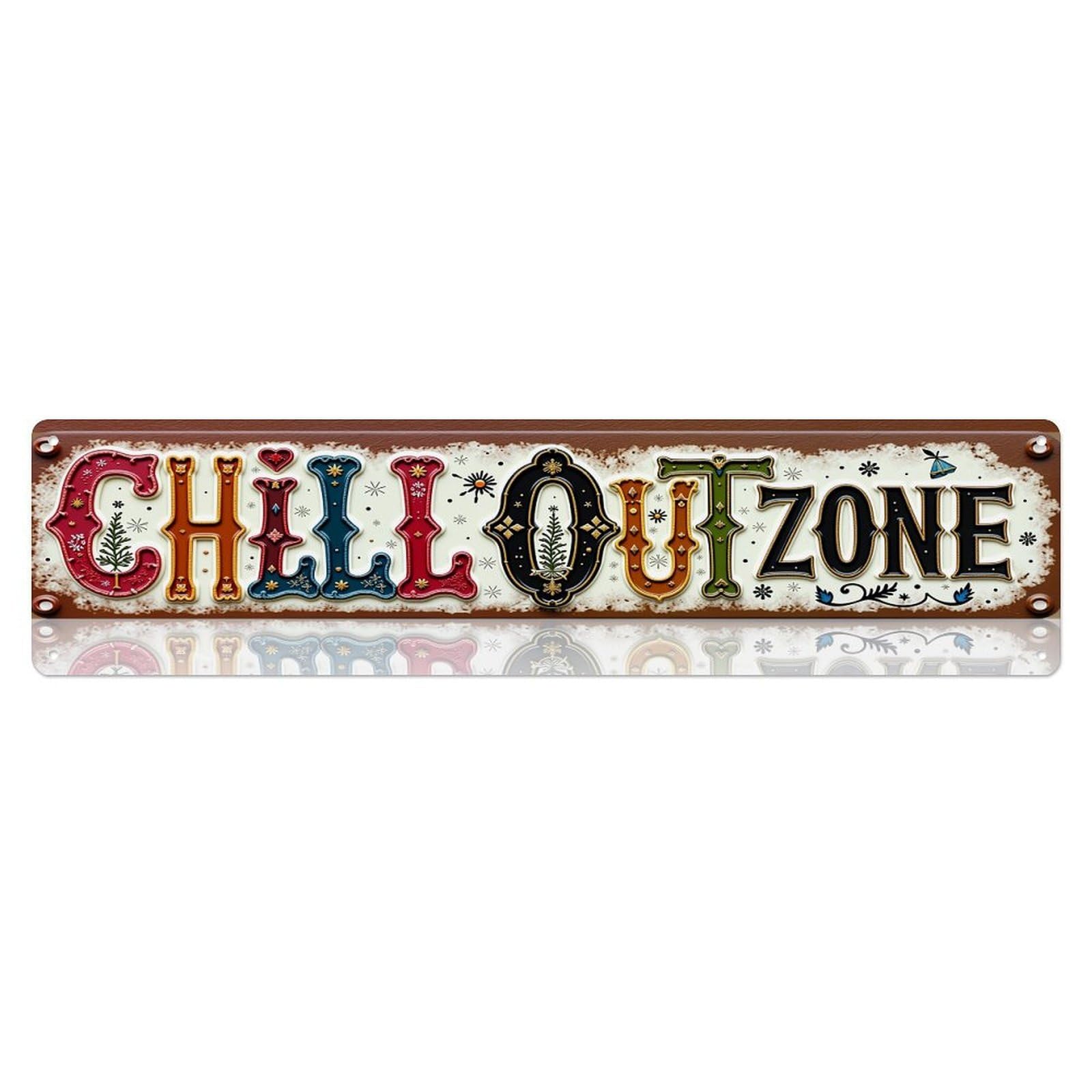 Colorful Ornate Lettering Pattern Design Metal Tin Sign Plaque