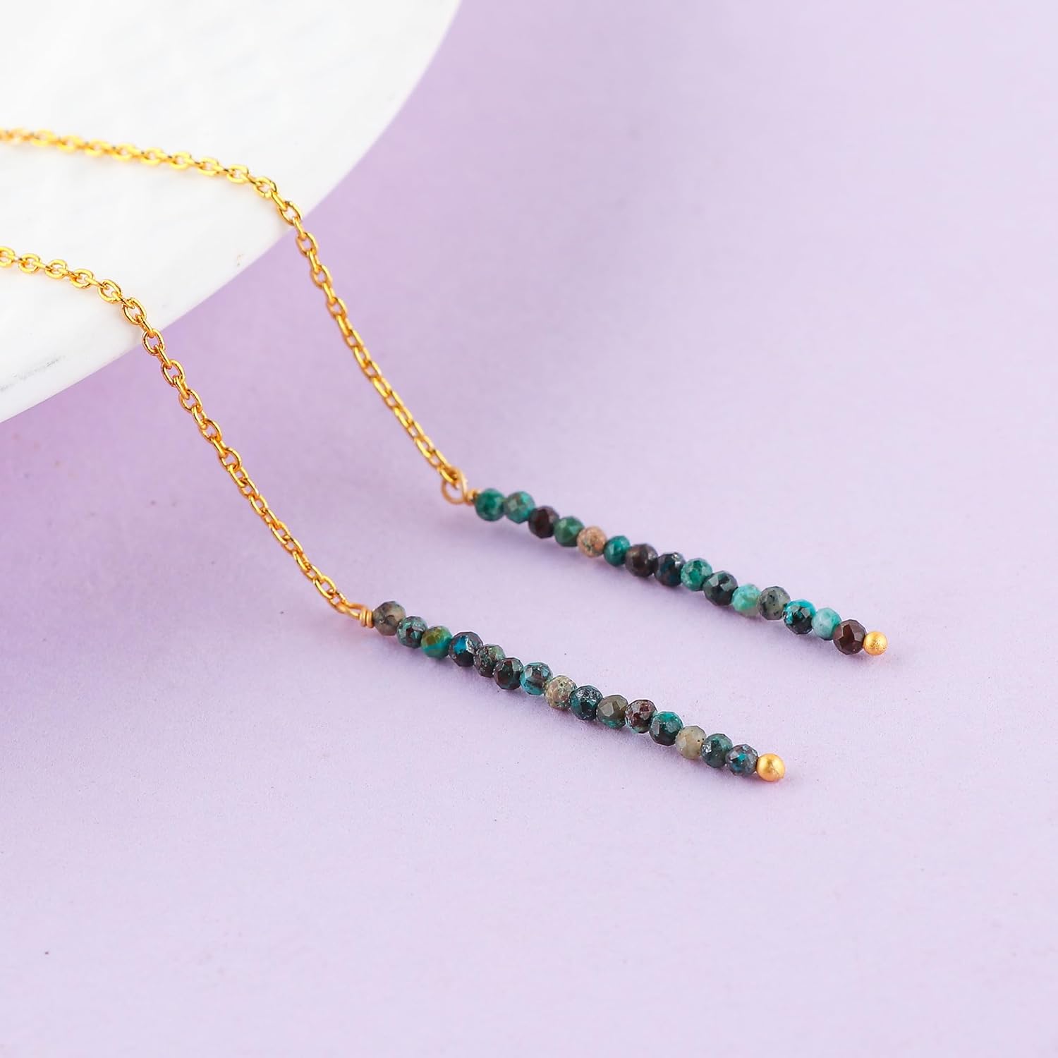 Natural Gemstone Threader Earrings for Women - Dainty 2mm Faceted Beads - Birthstone Crystal Drop Earrings - Silver Plated Healing Jewelry - Image 2