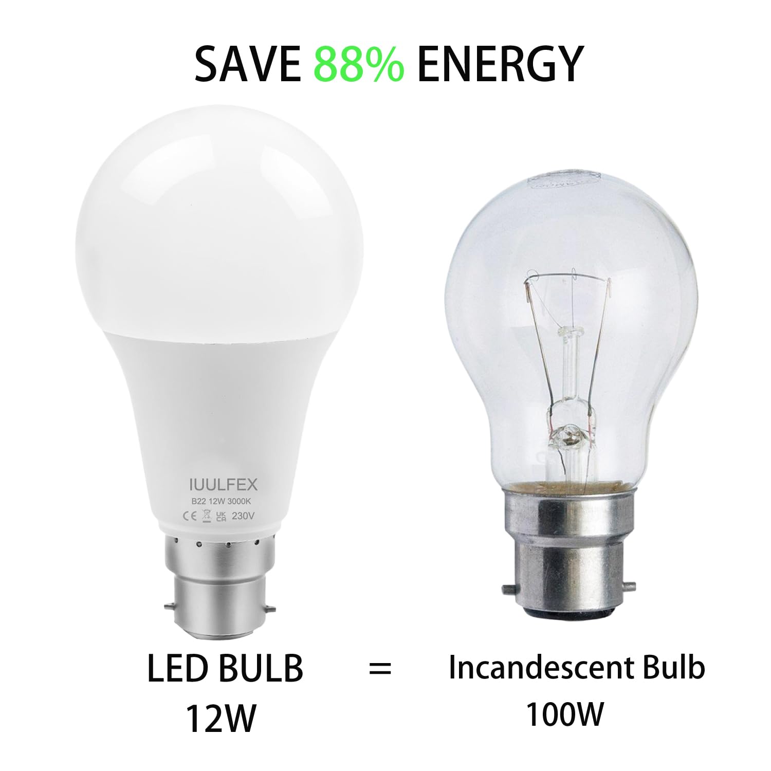 IuulFex B22 Bayonet Light Bulb 100W Equivalent, Energy Saving 12W LED Bulbs 1320 Lumens, Non-Dimmable, 6 Pack - Image 3