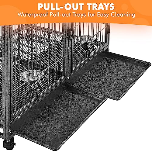 Image of Yaheetech 42.5 Inch Stackable Dog Crate with Divider Open Top 2 Pack | Heavy Duty Rolling Dog Cage, 2 Removable Trays, Lockable Wheels, Multi-Pet Enclosures for Small /Medium Dogs