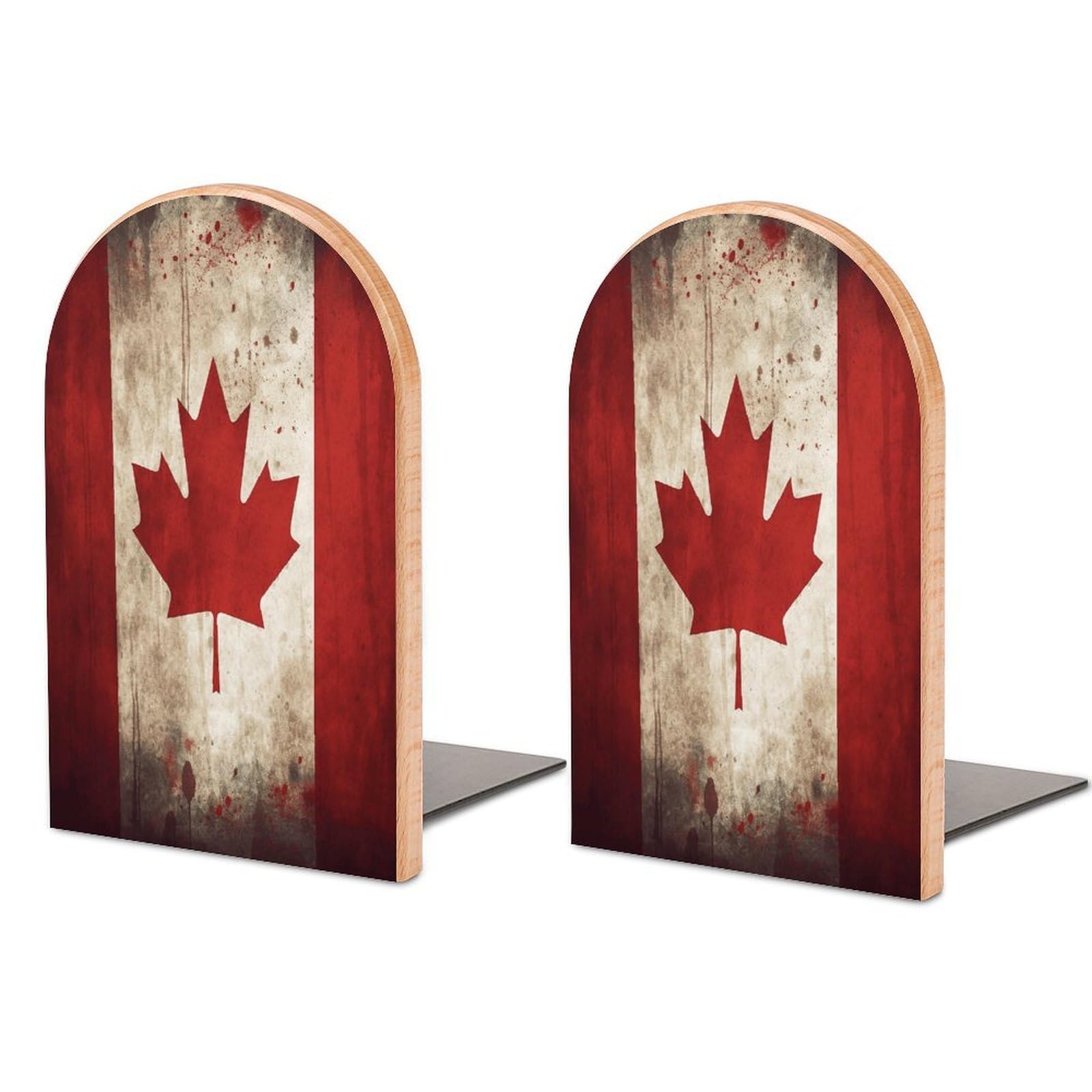 Sujetalibros decorativo de la bandera de Canadá fabricado en madera moderna de diseño