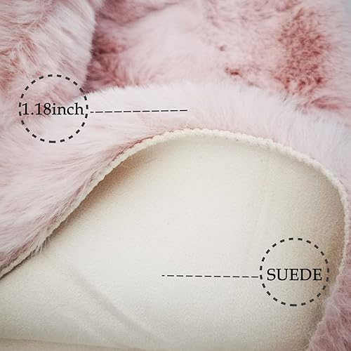 Miniatura 3 de Ghouse Alfombra redonda de piel de conejo sintética de 8 pies, alfombra redonda rosa para decoración de dormitorio, alfombras esponjosas para sala