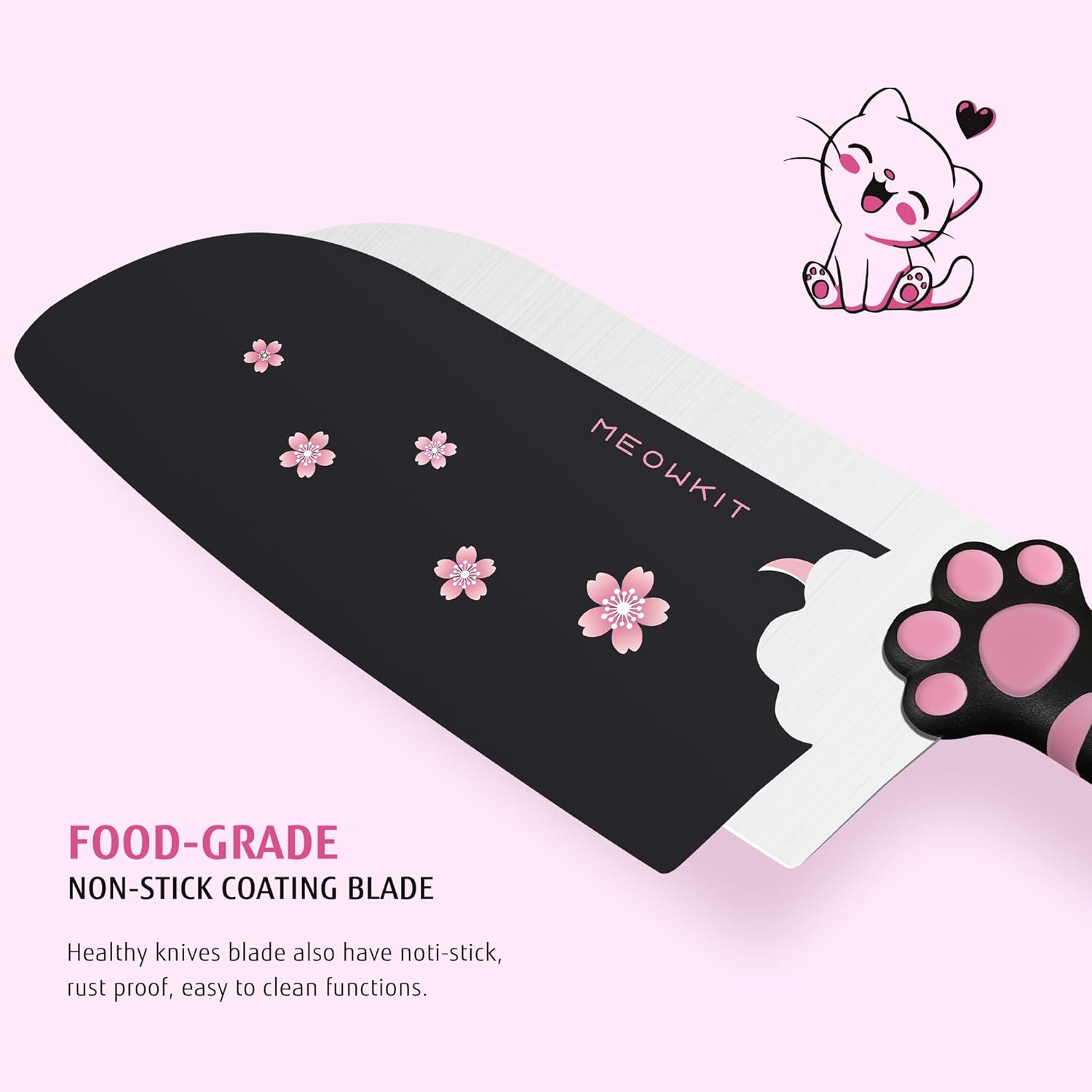 Cute Kitchen Knife Set,5 pieces Non-Stick Knives with Detachable Block and Scissors,Sharp for Chopping, Slicing, Dicing and Cutting