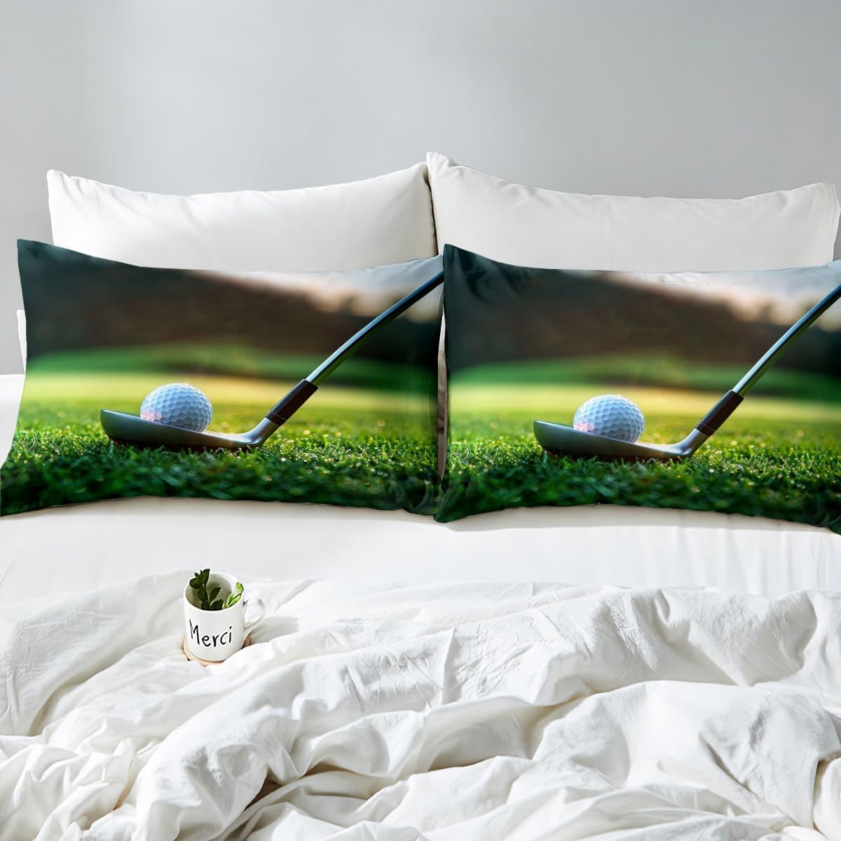 Golf Printed Bedding Set,Sports Gaming Duvet Cover for Kids Teen Boys Girls,Green Grass Comforter Cover Decorative Room,Golf Clubs Quilt Cover with 2 Pillowcases,King Size(No Comforter) image 5