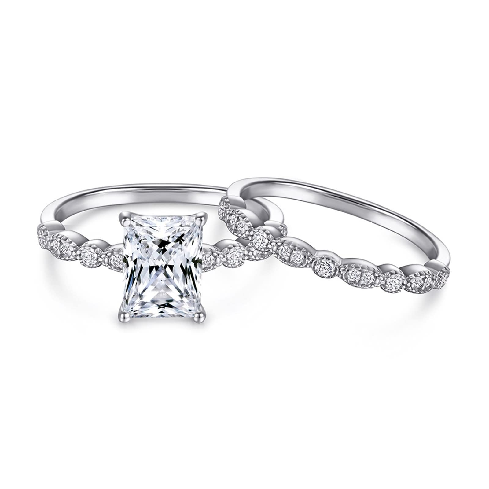 Ringe aus S925-Sterlingsilber für Damen, Tagesgeschenke für Damen, Abnehmbarer quadratischer Ring aus Silber, Sterlingsilber mit quadratischem Zirkonia, Größe L 1/2