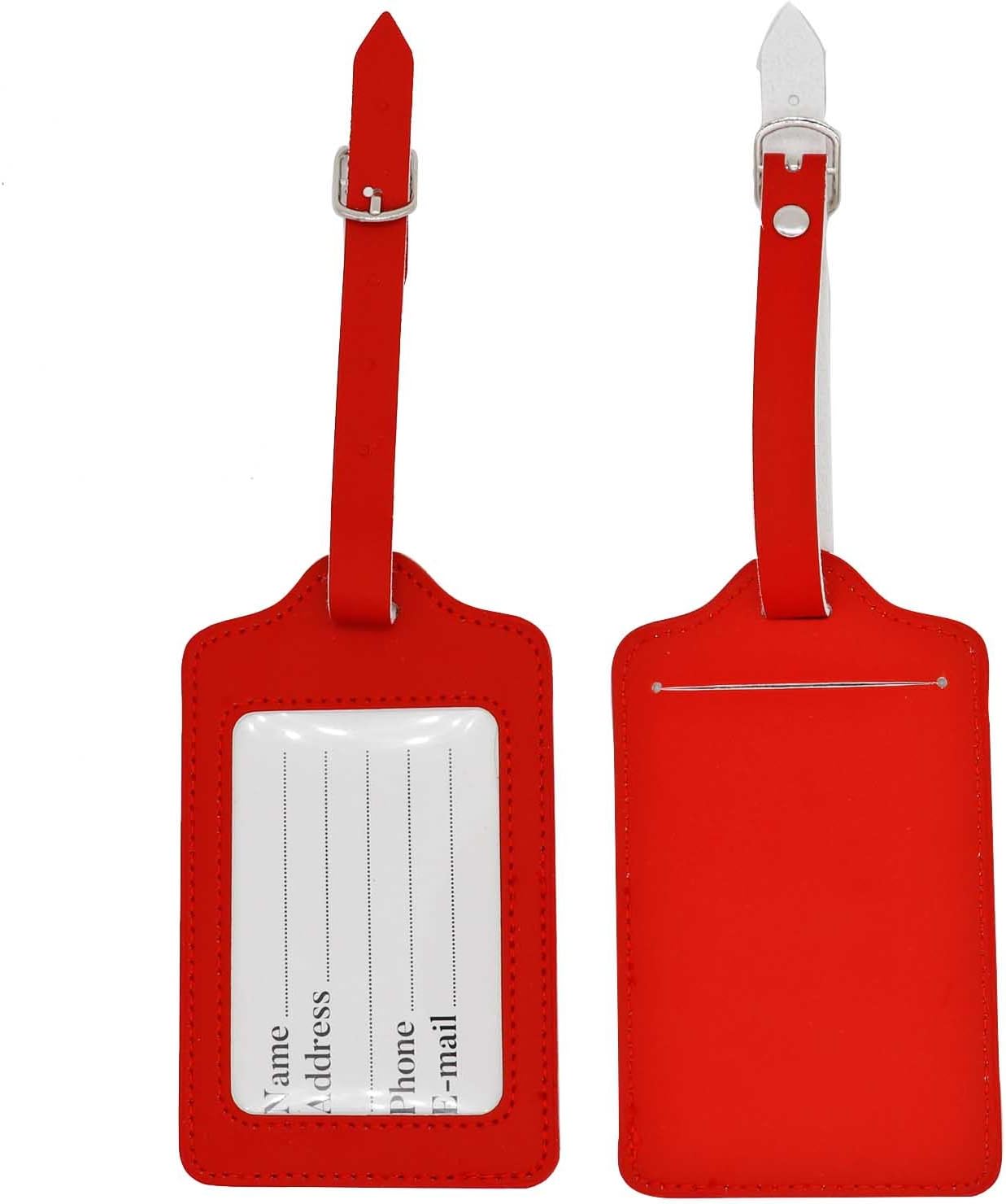 Set of 2 PU Leather Business Card Holder Luggage Tags Bag Baggage Tag Travel Identifier Suitcase Labels Red