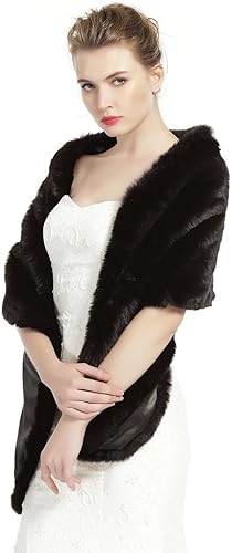 Miniatura 3 de BEAUTELICATE Chal de piel sintética para mujer, estolas de boda de invierno para fiesta de noche nupcial