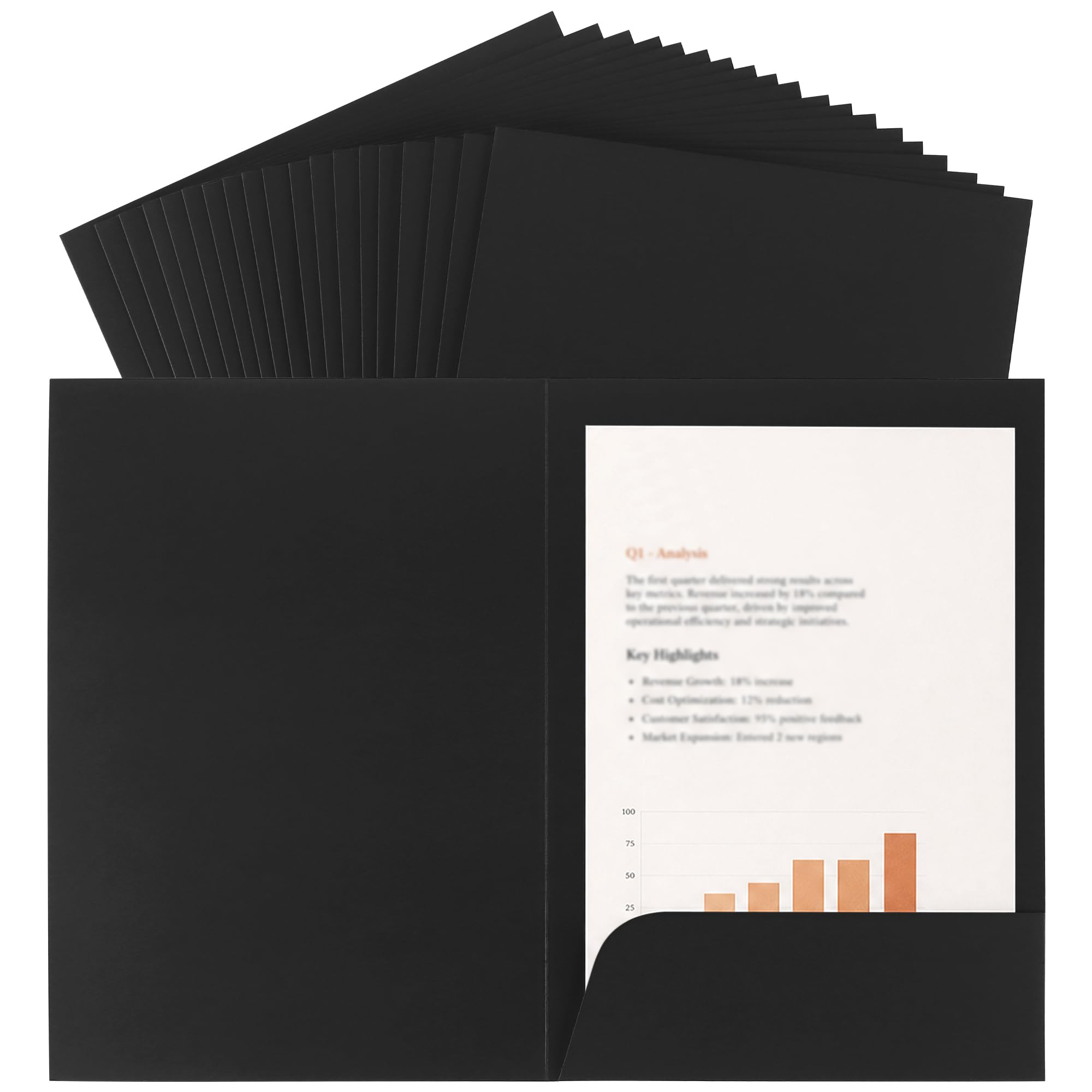 PINGEUI 20 PCS A4 Kraft Paper File Folders, Cardboard Presentation Folder, Single Insert Square Cut Folders for Paperwork, Portfolio, Document, Report, Black