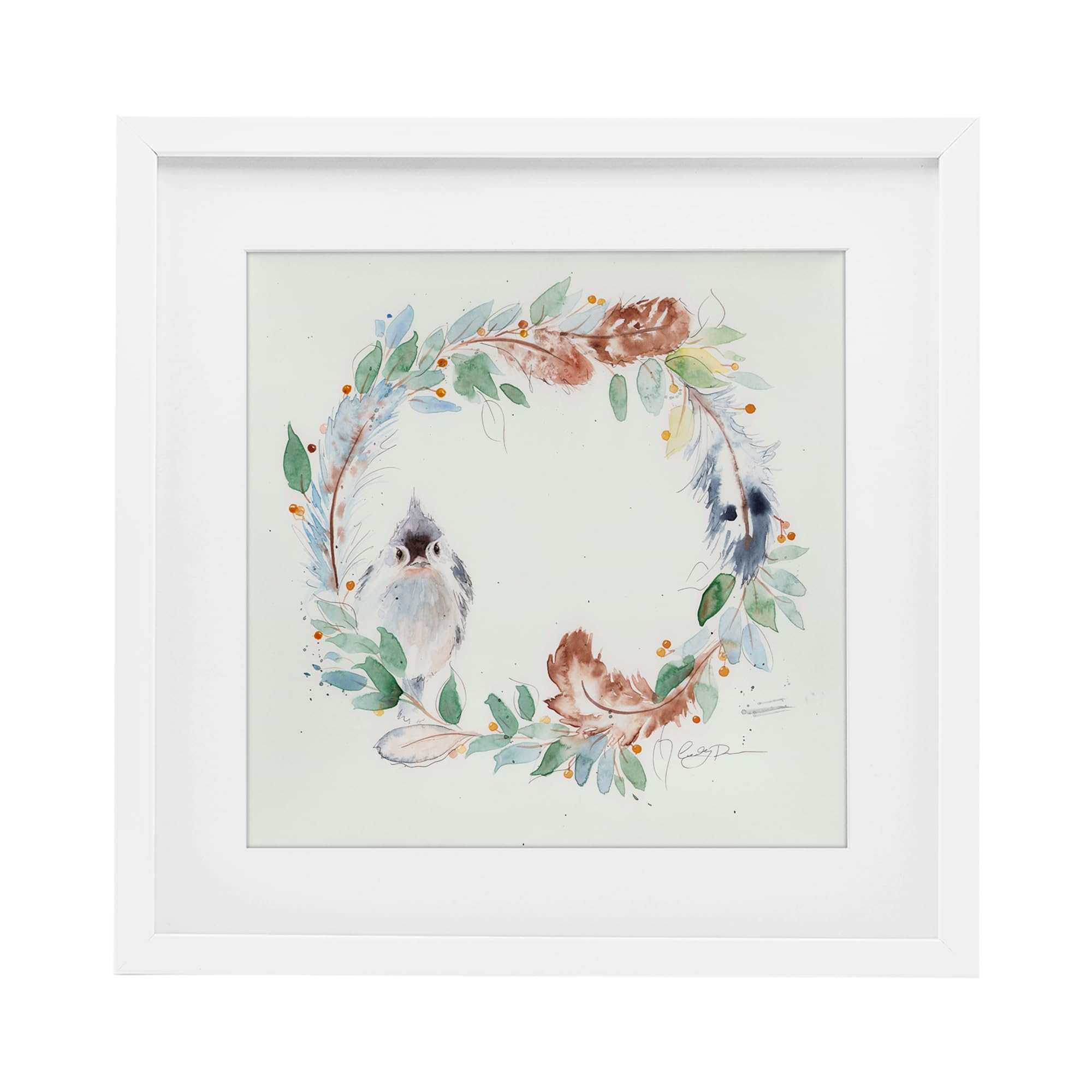 Stupell Industries Wispy Bird & Botanical Wreath White Framed Print Under Glass, design by Cady Driver, 16 x 16