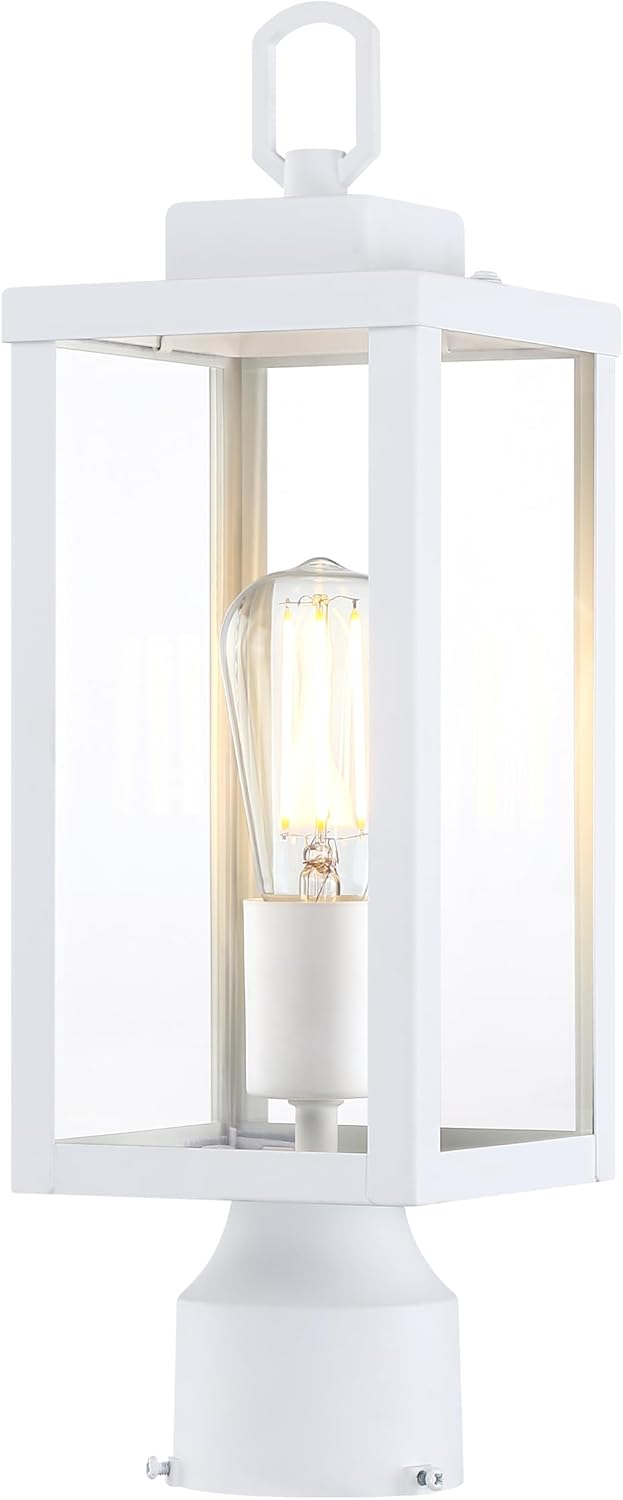 GRUENLICH Outdoor Post Lighting Fixture Pole Lantern, E26 Medium Base Max 60W, Metal Housing Plus Glass, Matte White Finish, Bulb Not Included, 1 Pack