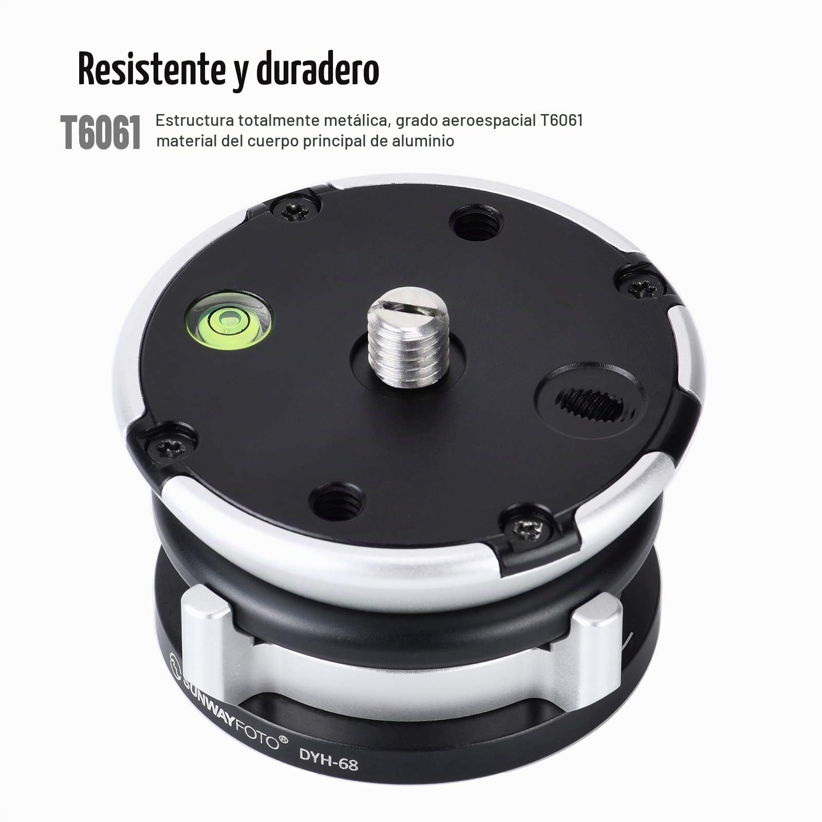 SUNWAYFOTO DYH-68 Cabezal de trípode con Base de nivelación, Capacidad de Carga de 22 Libras