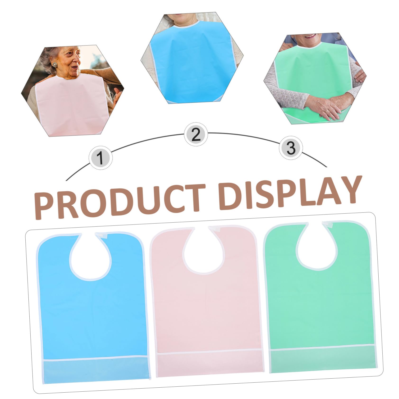 CALLARON 3 Pezzi Bavaglini per Adulti Anziani in Pvc Impermeabili Lavabili Chiusura a Strappo Protezione Vestiti e Anti-deformazione per Assistenza Quotidiana Colore Casuale
