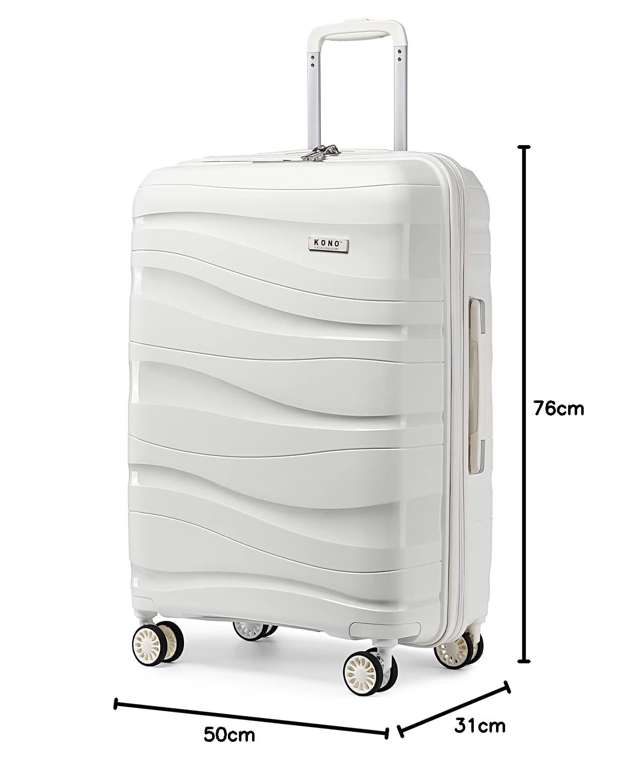 KONO Reisekoffer 75cm Polypropylen Hartschale 4 Rollen TSA Schloss 75x52x30cm Creme Weiß