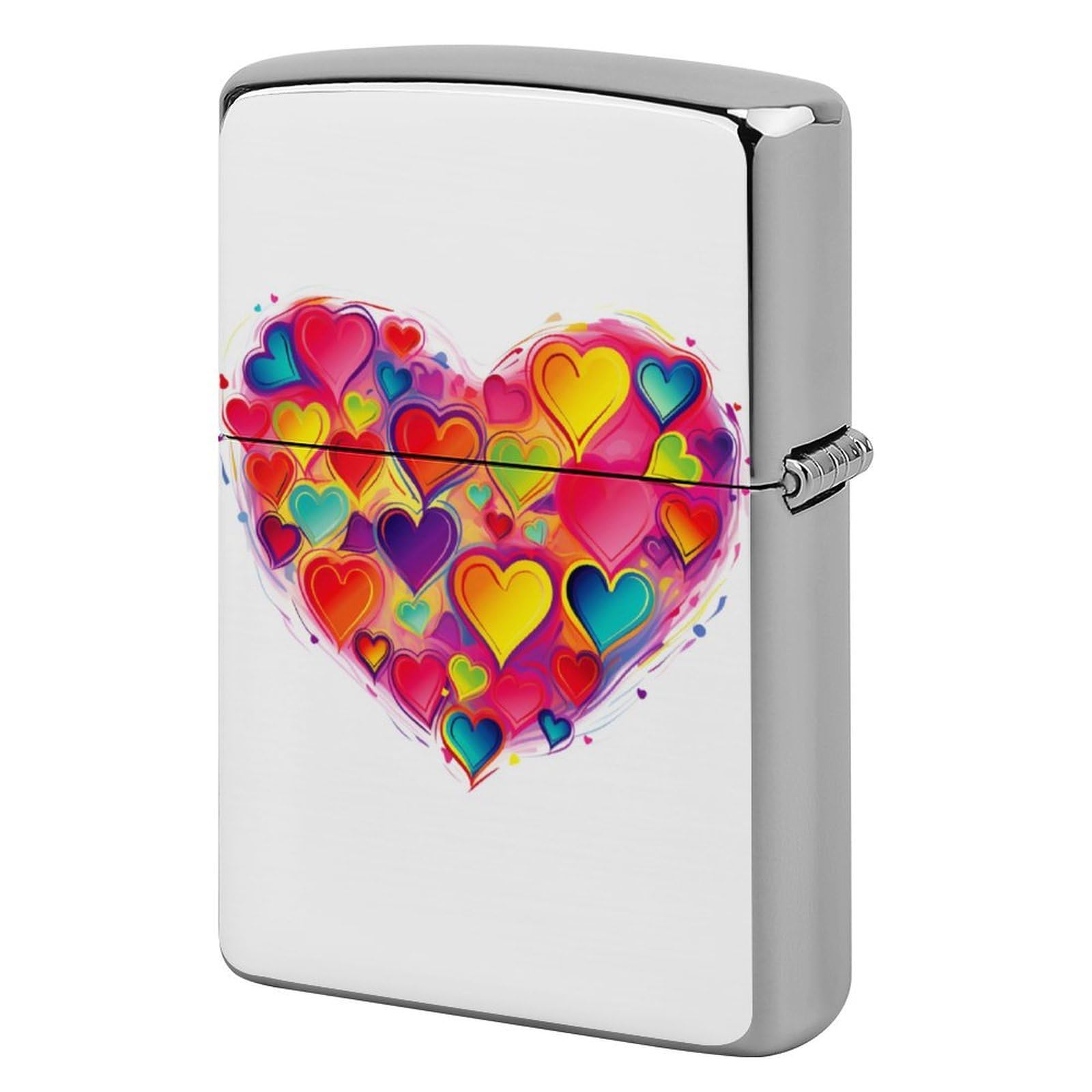 Colourful Heart Lighter Case Vintage Metal Lighter Cover Reusable Lighter Protective Sleeve Unique Design Personalized Lighter Sleeve Holder Against Dust and Scratches