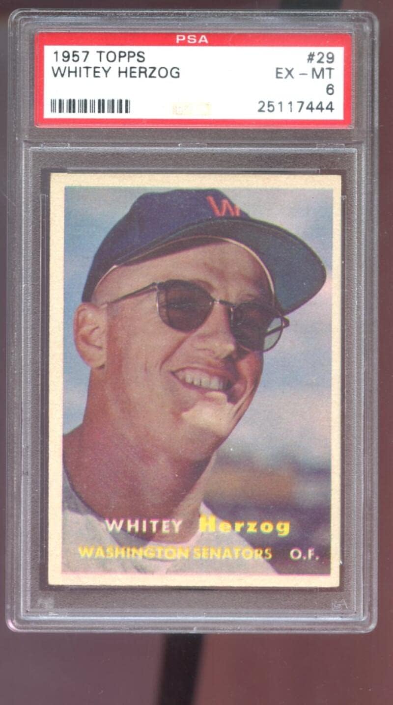1957 Topps #29 Whitey Herzog ROOKIE RC PSA 6 Graded Baseball Card Senators MLB