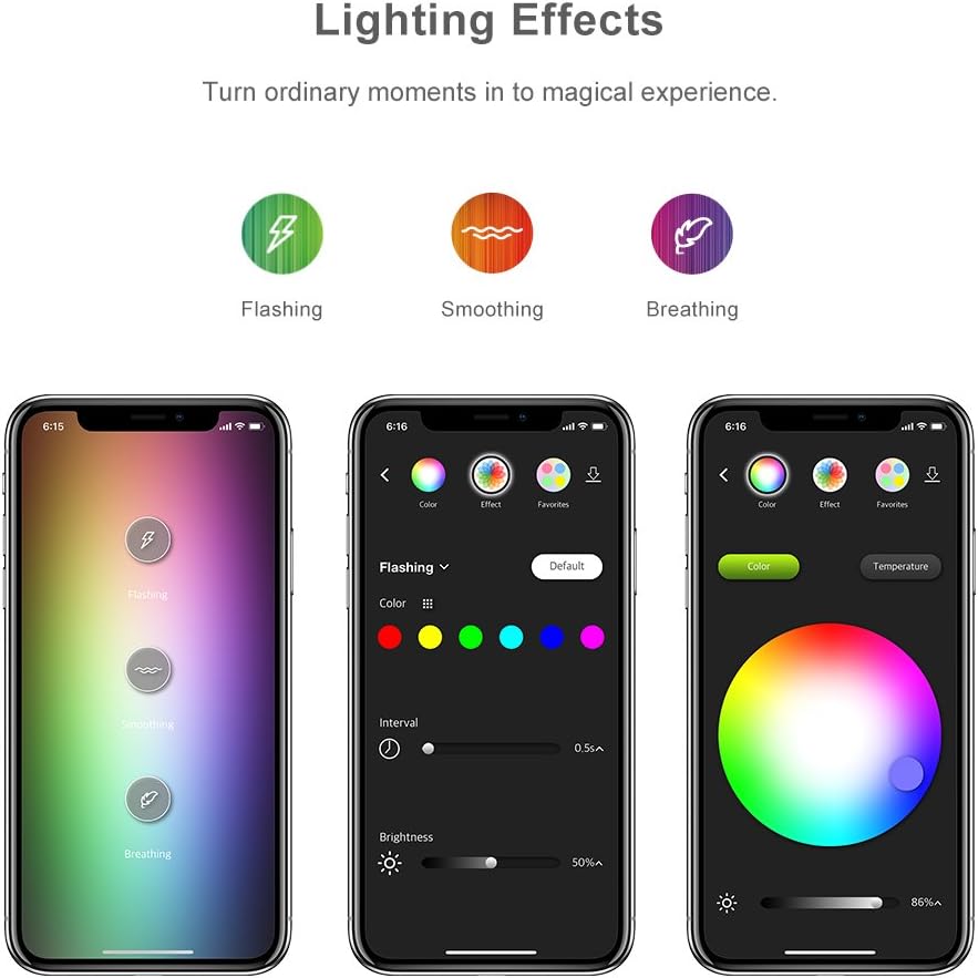VOCOlinc Smart Wi-Fi LED Light Bulb, Dimmable, Multicolor, Lighting Effects, Works with Apple HomeKit, Alexa, Google Assistant Compatible, No Hub Required, A19 E26, Wi-Fi 2.4GHz, L1 (1 Pack)