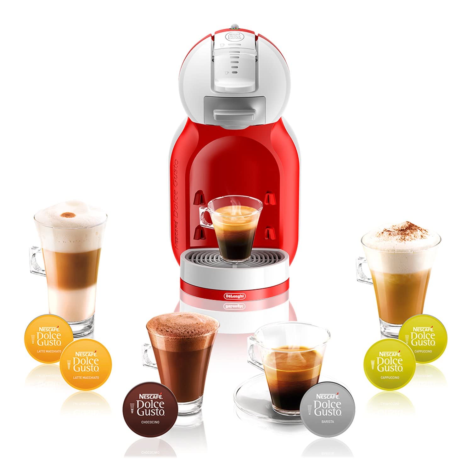 NESCAFÉ DOLCE GUSTO Mini Me EDG305.WR - Cafetera automática de cápsulas, 15 bares de presión para bebidas frías y calientes. 0.8 l. Color blanco y rojo