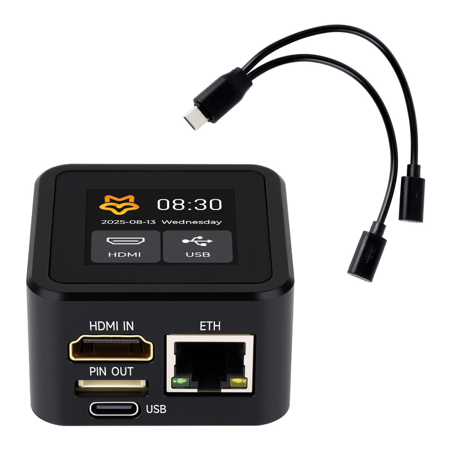 KLAYERS Luckfox PicoKVM, Supports 1920 × 1080@60fps HDMI Video Input and HID Signal Output for Device Control, Lightweight IP KVM for Remote Device Management with Metal Case,1.54inch Touch Display