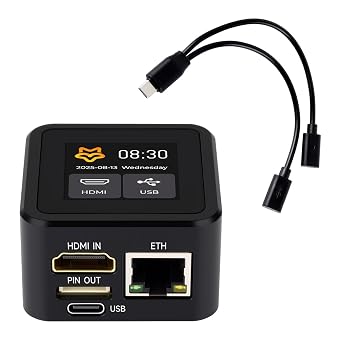 KLAYERS Luckfox PicoKVM, Supports 1920 1080@60fps HDMI Video Input and HID Signal Output for Device Control, Lightweight IP KVM for Remote Device Management with Metal Case,1.54inch Touch Display
