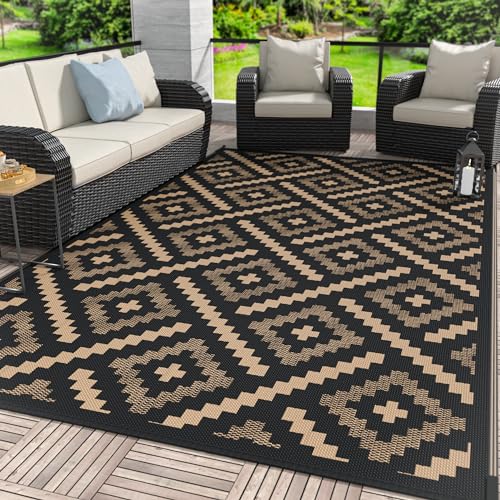Image of GENIMO Outdoor Rug, Waterproof Plastic Rugs for Patio, 6'x9' Mocha Brown
