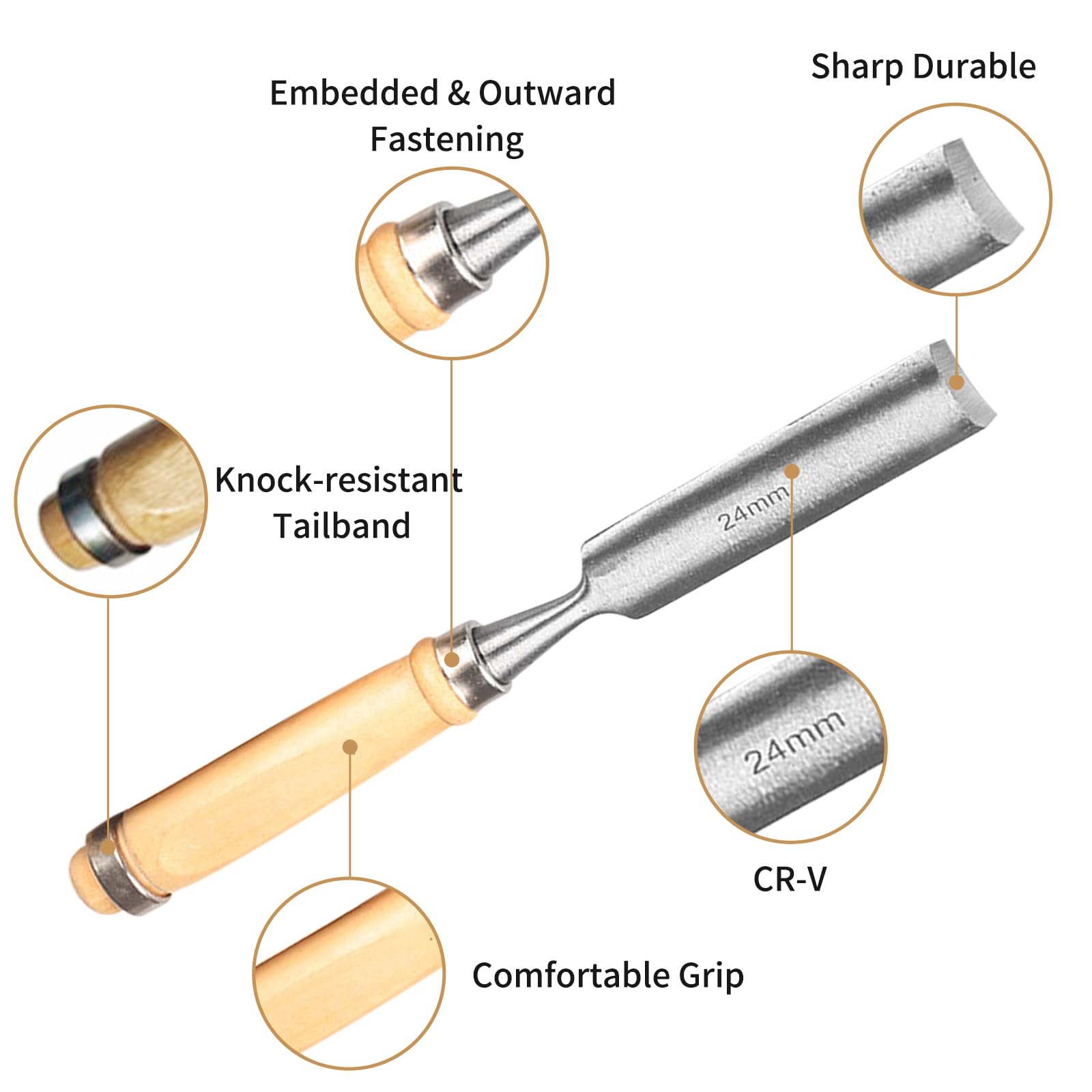 HSS 4pcs Juego De Torneado De Cincel De Torno De Madera Herramientas De Torneado,Juego de Gubias para Tallar Madera 8mm/12mm/18mm/24mm,para Principiantes y Profesionales