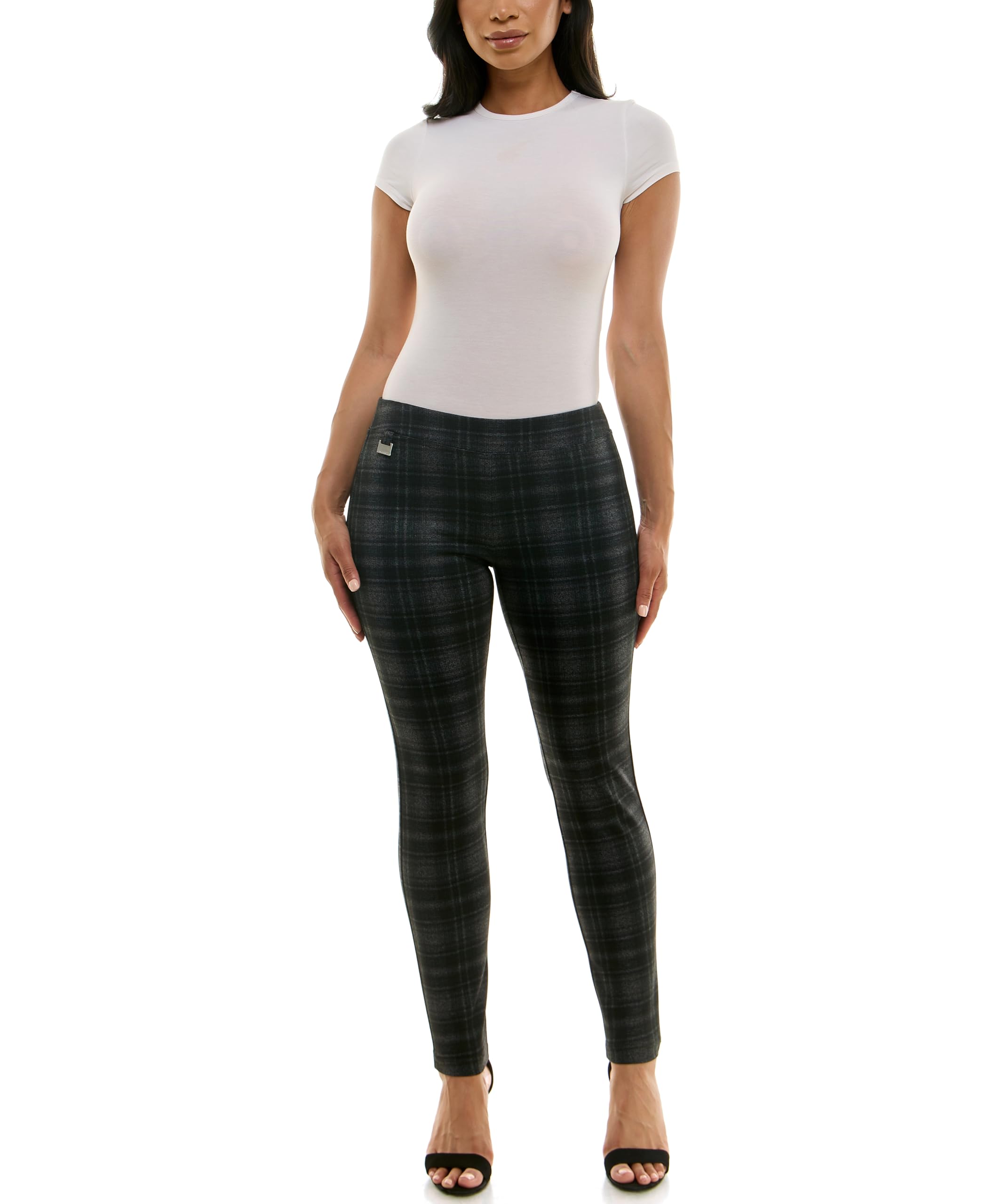 Zac & Rachel Women's Pull on Compression Ponte Legging Pant with Metal Tab Detail