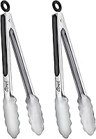 Vista 10 de Hotec - Pinzas de cocina de acero inoxidable (2 unidades, 9 - 12 pulgas / 23 y 30.5 cm, con cerradura de metal, agarre antideslizante), color negro