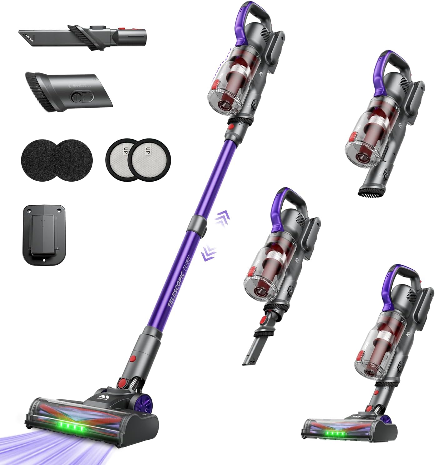 Cordless Vacuum Cleaner, 45Kpa/60Mins/450W Stick Vacuum Cleaner for Home, Anti-Tangle Vacuum Cleaners with Detachable Battery & Self-Standing, Lightweight Vacuum for Floor Carpet Pet Hair A03