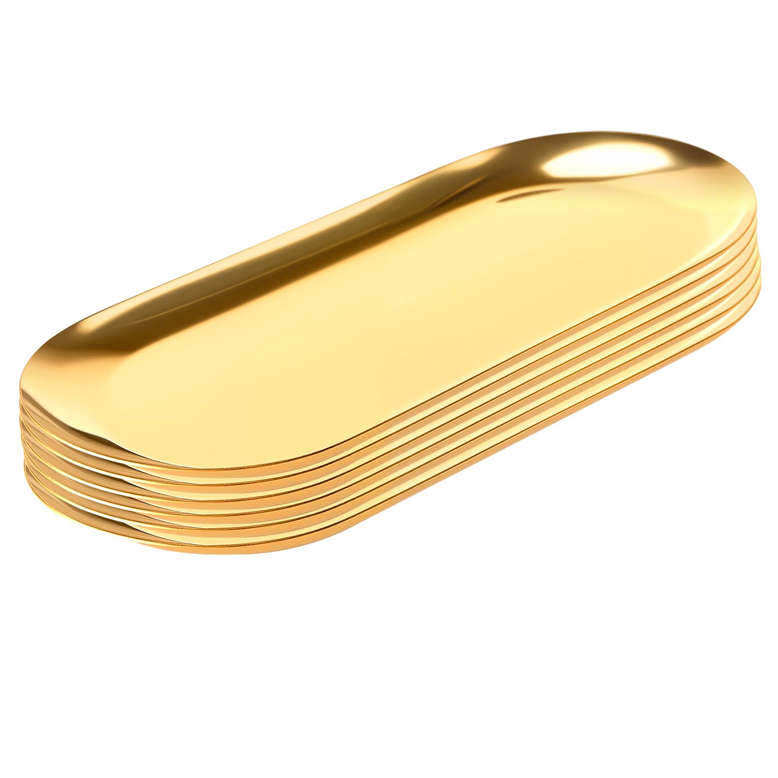 Jeuihau Gold 6 Pack Oval Serving Tray, Stainless Steel Tray Jewelry Vanity Trays Decorative Display For Jewellery, Perfume, Bathroom, Desserts, Snack, Coffee, 23 X 9 Cm