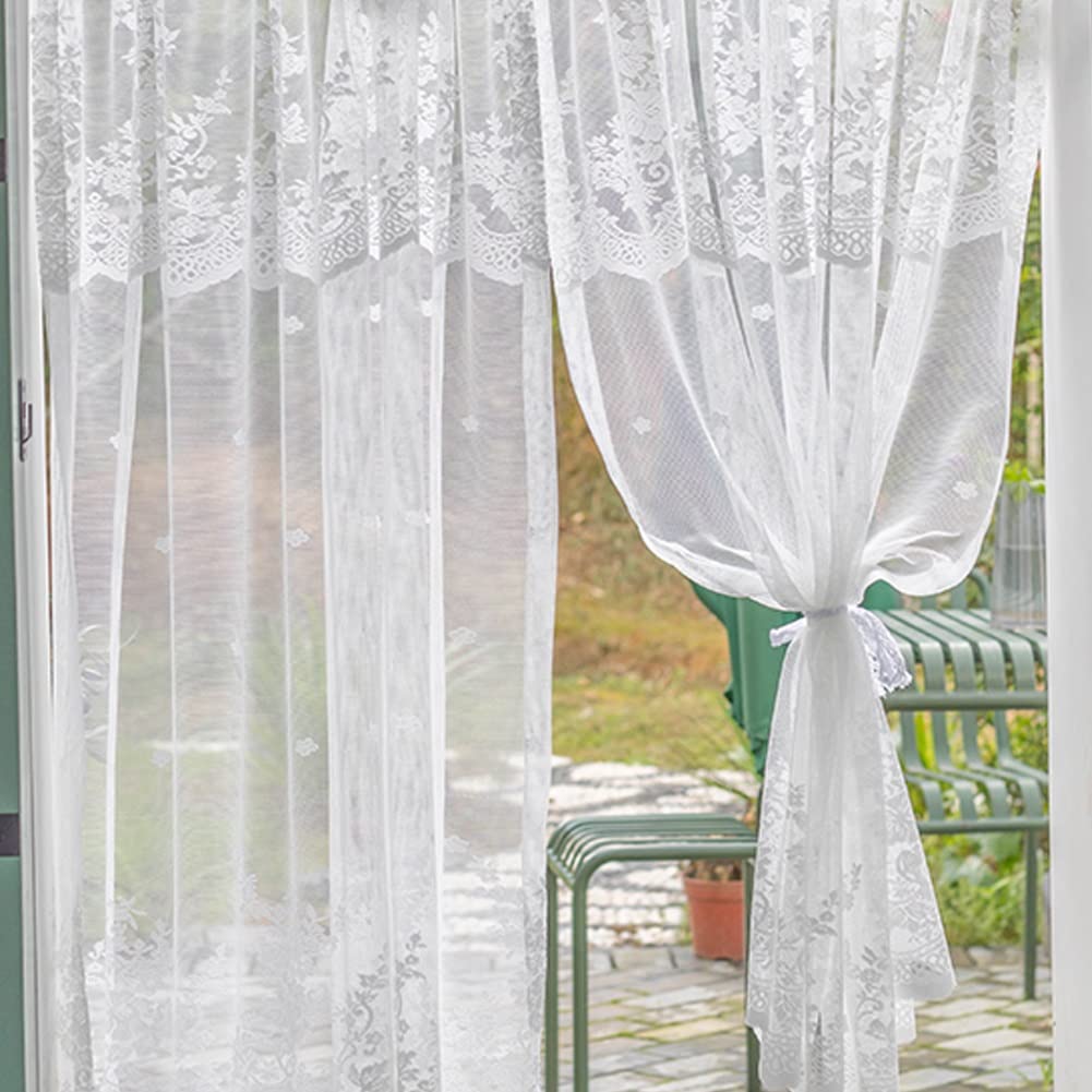 1 Panneau, Rideaux Voilage Voilé en Dentelle Diaphane Blanc, Draperies Décoratifs de Fenêtre, Rideau à Motif de Fleurs pour Salon, Cuisine (Size : WxH250x260cm/98x102inch)