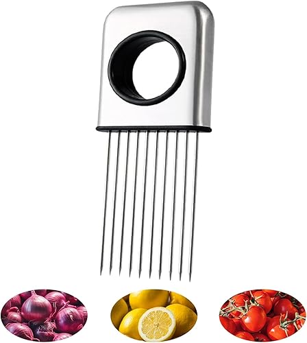 Nuevo soporte de cebolla de acero inoxidable, soporte para rebanadas de cebolla para rebanar verduras cortador de papa y tomate, herramienta