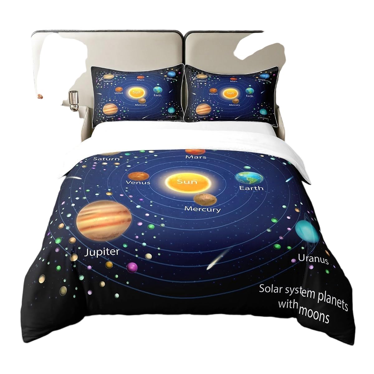 Homewish Outer Space Kids Cotton Duvet Cover,Boys Starry Sky Galaxy 100% Cotton Set Single Planet Space Bedding Set for Girls Teens Adult Bedroom Decor,Solar System Cosmos Comforter Cover,Blue Purple