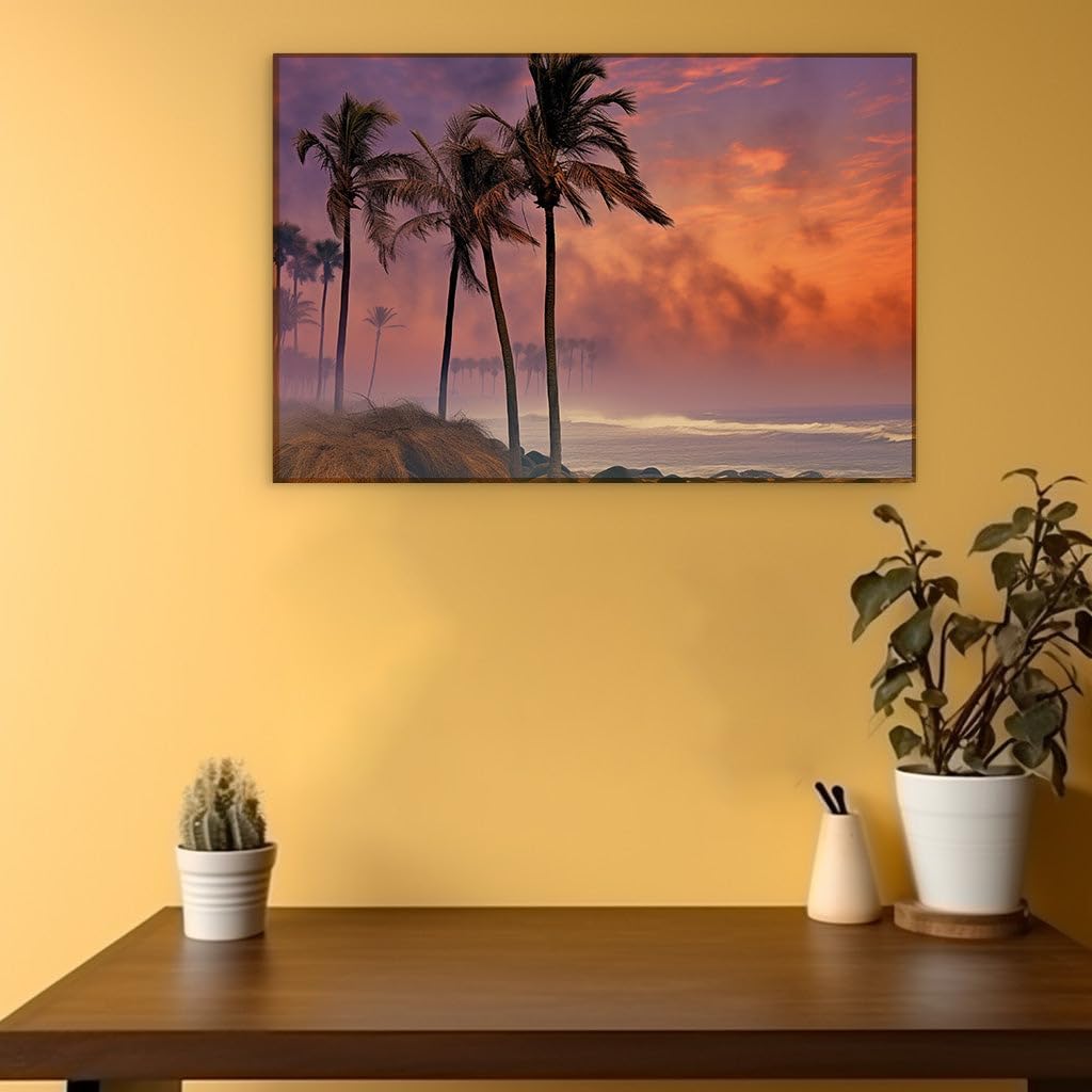 Canvas for Living room. Sunset Serenade Along the Palms Embracing the Hues of Tranquility, 27 x 18 inch Canvas Wall Art - Contemporary Masterpieces - Modern Home Decor - 69x46 cm (27x18 inch)