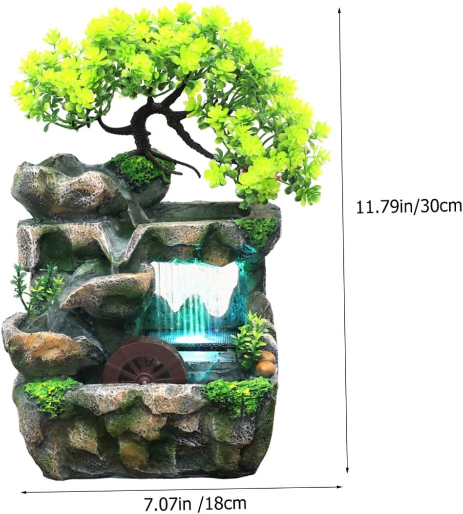 Luxshiny Indoor Desk Water Fountain Resin Mini Tabletop Fountain Decor with Quiet Circulation for Bedroom Office Living Relaxing Zen Waterfall Feature US Plug