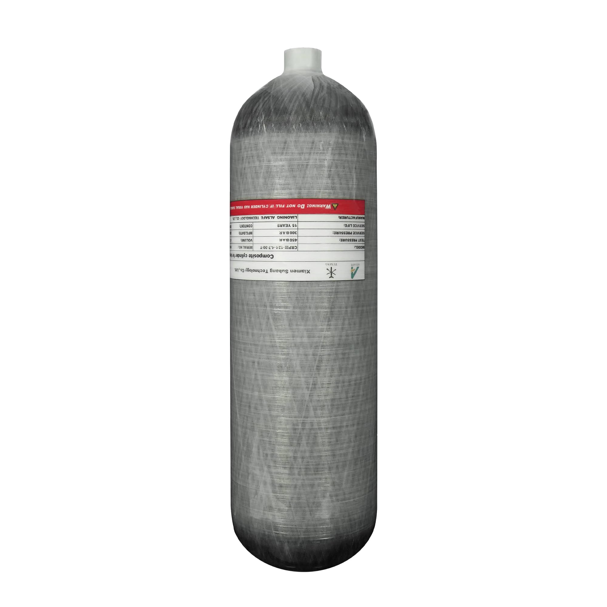 TUDIVING 4500Psi Kohlefaser-Tauchflasche (Nicht DOT-Zertifiziert) 4,7 l 286 cu in 4700 cm³ Hochdruck-Verbundzylinder, Tauchflasche für Schnorcheln und Wassersport