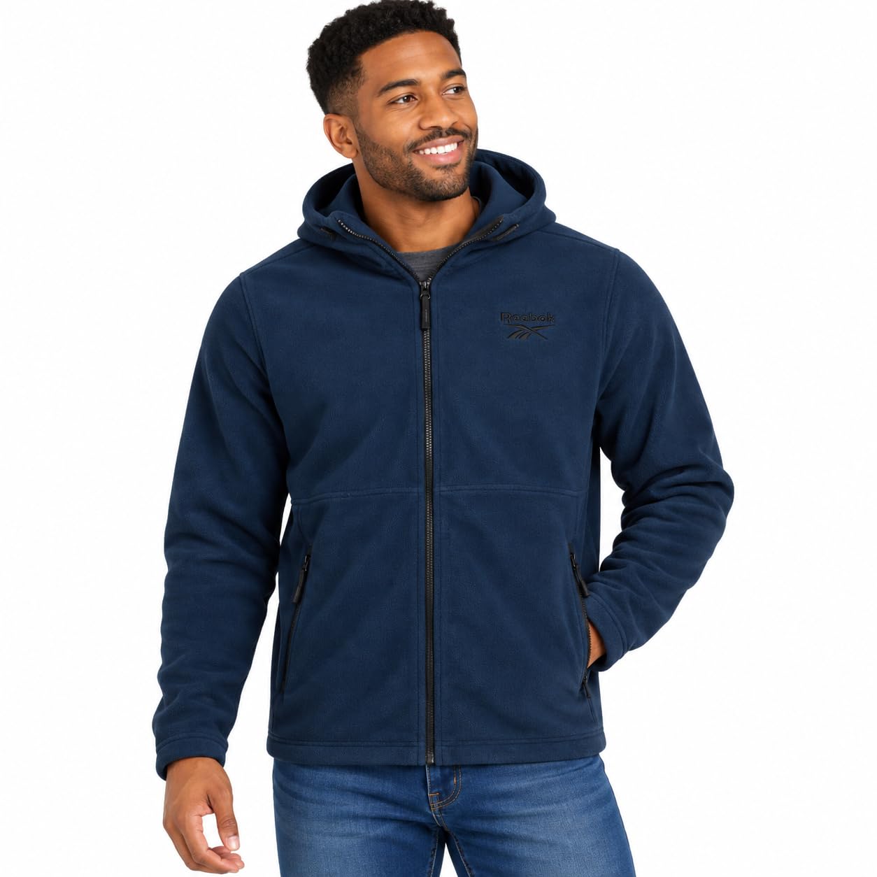 Reebok Mens Polar Fleece Jacket, Midweight Zip Up Hoodie