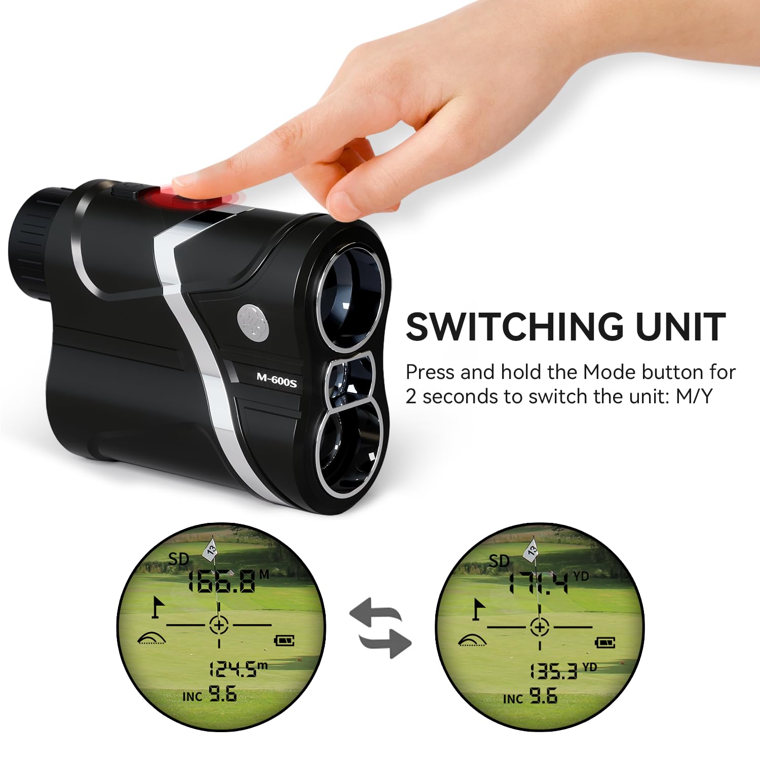 BOSEAN Golf Entfernungsmesser mit Slope, 1200Yards Aufladbar Golf Rangefinder mit Flag-Lock und Vibration, Scan Modus, Entfernungsmesser mit 7X Vergrößerung