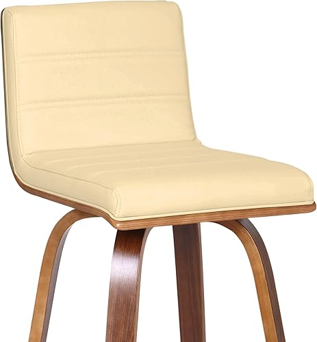 Miniatura 8 de Armen Living - Taburete giratorio moderno de Viena de 26" de altura para mostrador con cuero sintético color crema y acabado en madera de nogal