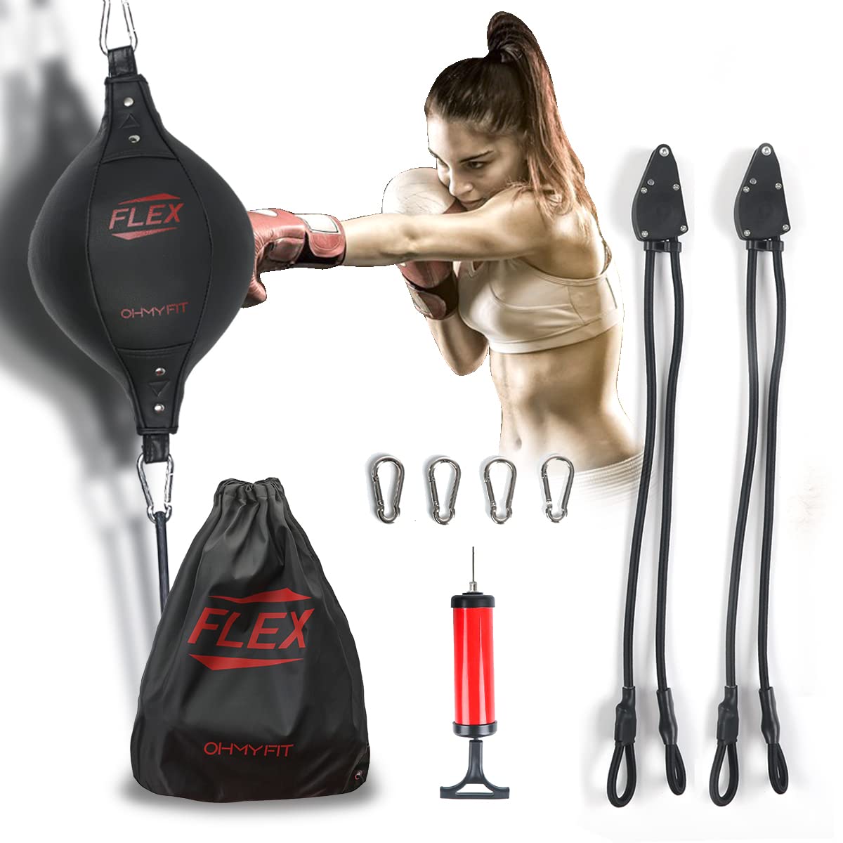 Flex Double End Punching Bag - Bungee Cords w/Special Flex Adjustable System - Durable Bladder Speed Bag - Boxing Training Equipment for Adults - Home Gym Accessories