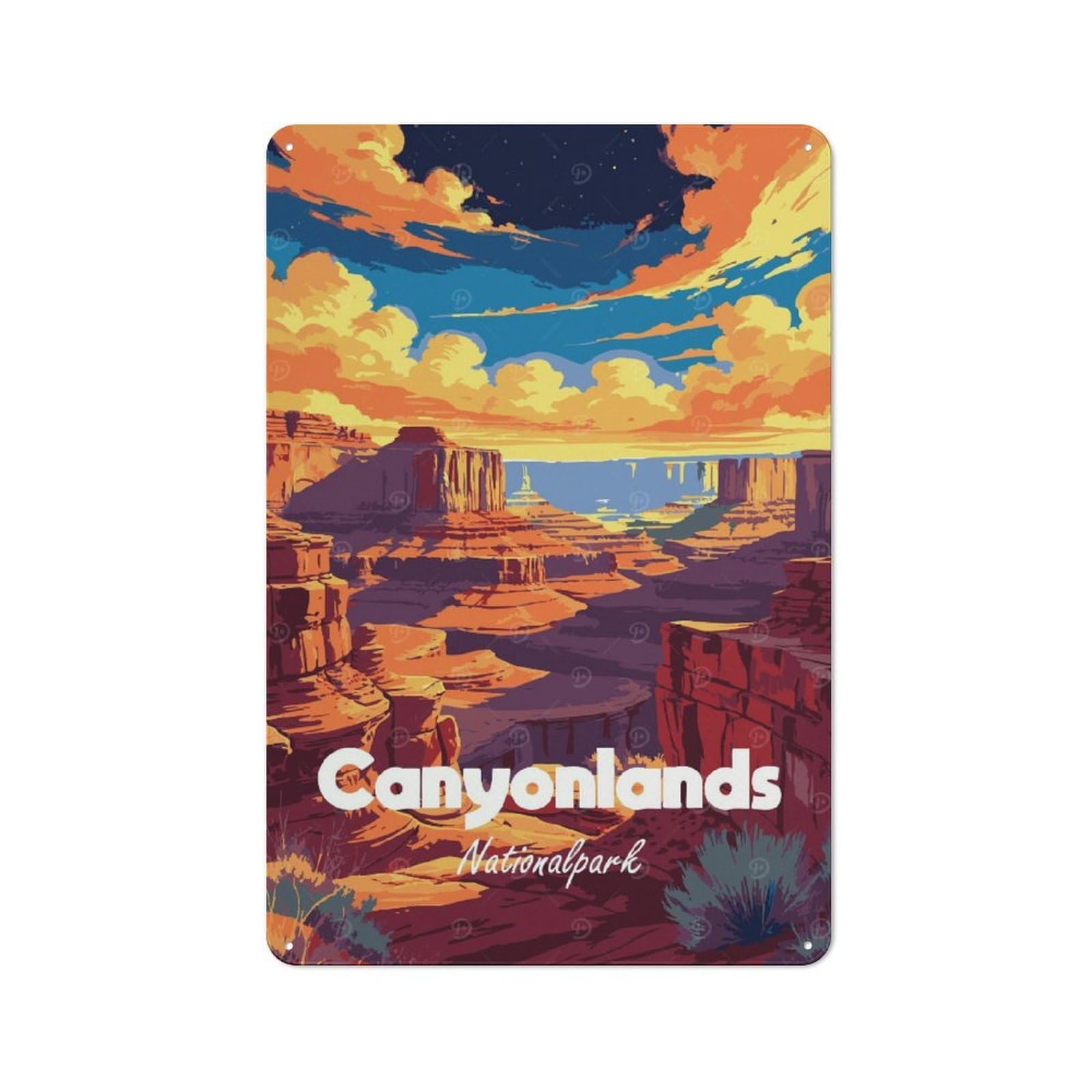 Junmoney Style-21 For Garden Room Or Summerhouse, Canyonlands National Park Illustration Retro Metal Sign 30X20cm, For Vintage Wall Decor Fans, For Metal Sign Collectors
